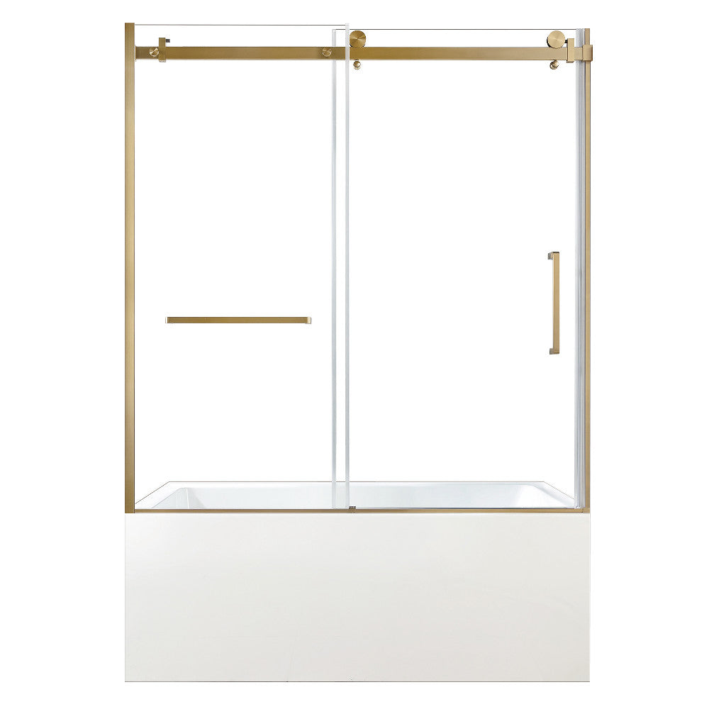Kingston Brass KVTDE603122L7 60" Acrylic Rectangular 3-Wall Alcove Tub Combo with Tub Door (Left Hand Drain), White/Brushed Brass