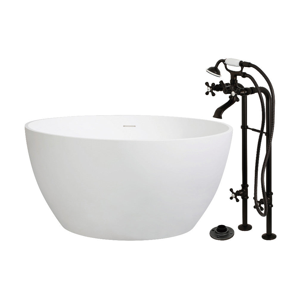 Kingston Brass KRTRO4545266K5 45" Solid Surface Round Double Ended Freestanding Tub with Faucet Combo and Drain, Oil Rubbed Bronze
