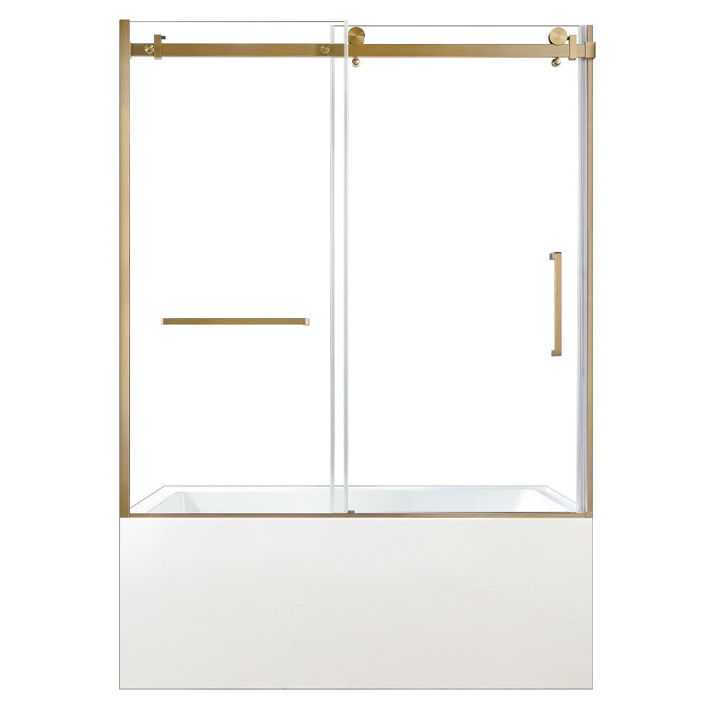 Kingston Brass KVTAP6032L22C7 60" Acrylic Rectangular 3-Wall Anti-Skid Alcove Tub Combo with Tub Door (Left Hand Drain), White/Brushed Brass