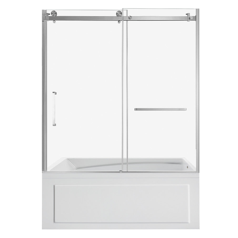 Kingston Brass KVTAM6032R22B8 60" Acrylic Rectangular 3-Wall Anti-Skid Alcove Tub Combo with Tub Door (Right Hand Drain), White/Brushed Nickel