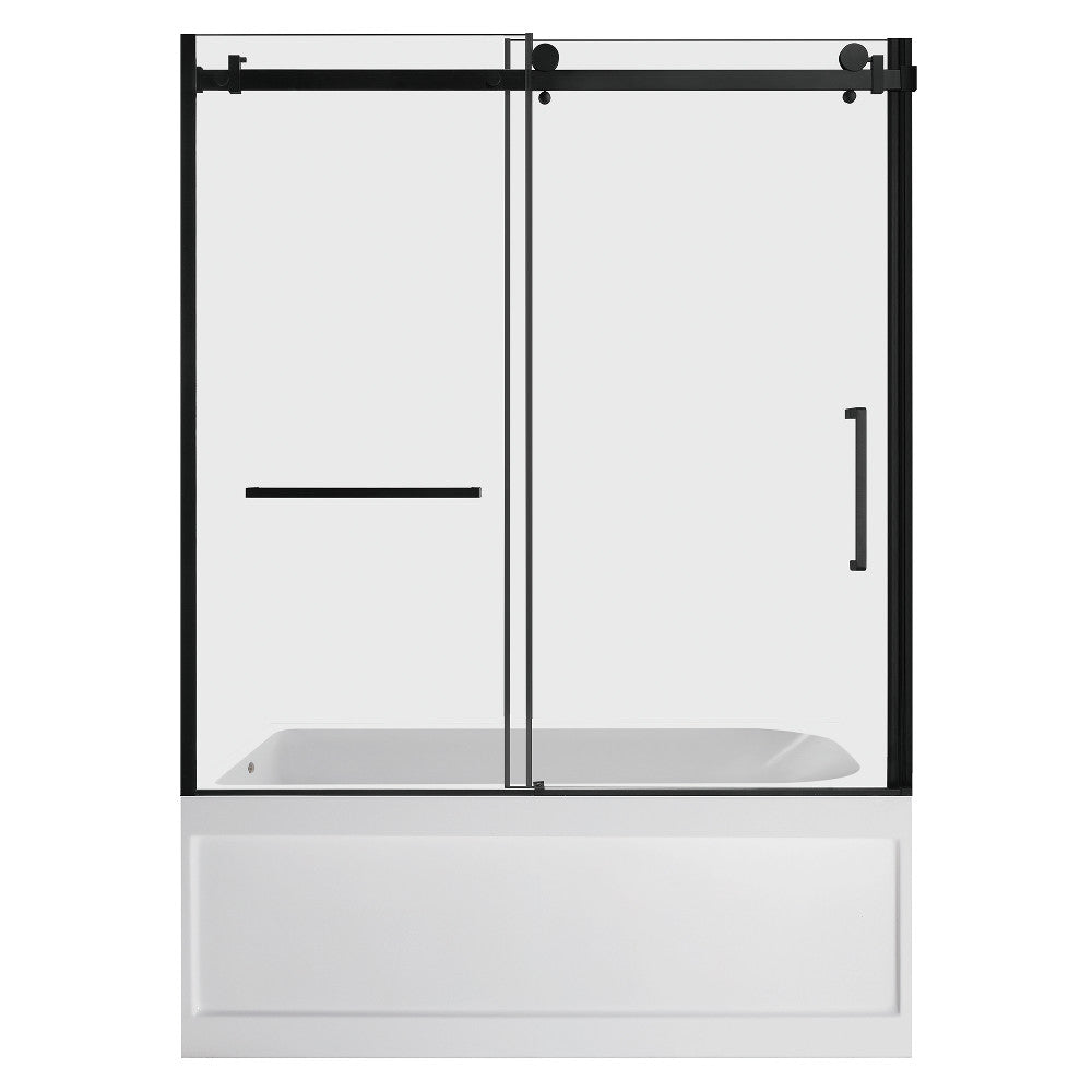 Kingston Brass KVTAP6032L21A0 60" Acrylic Rectangular 3-Wall Anti-Skid Alcove Tub Combo with Tub Door (Left Hand Drain), White/Matte Black