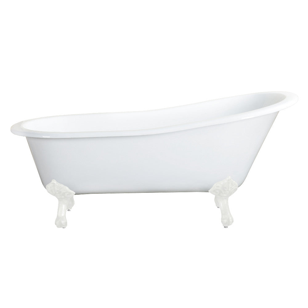 Aqua Eden VCTND5731BW 57" Cast Iron Oval Single Slipper Clawfoot Tub (No Faucet Drillings), White/White