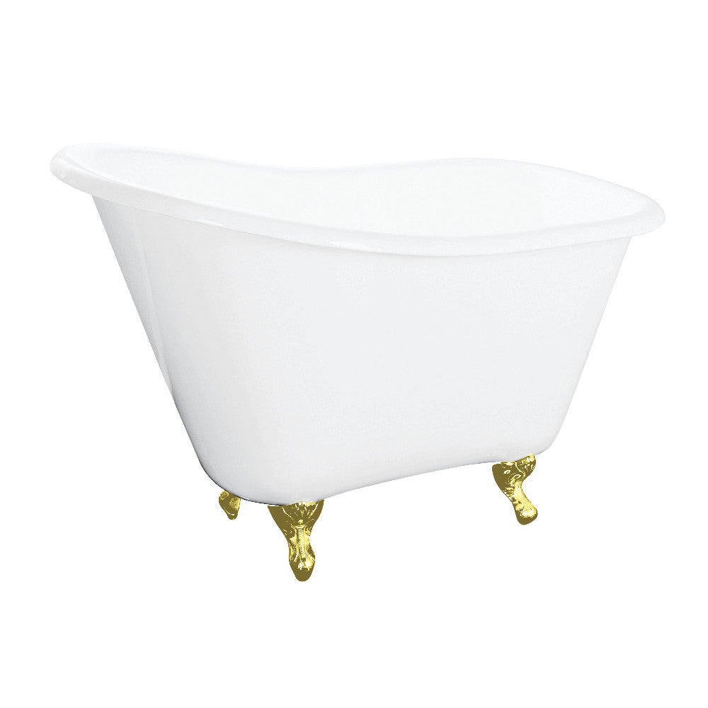 Aqua Eden VCTND5130NT2 51" Cast Iron Classic Flat-Rim Single Slipper Clawfoot Tub (No Faucet Drillings), White/Polished Brass