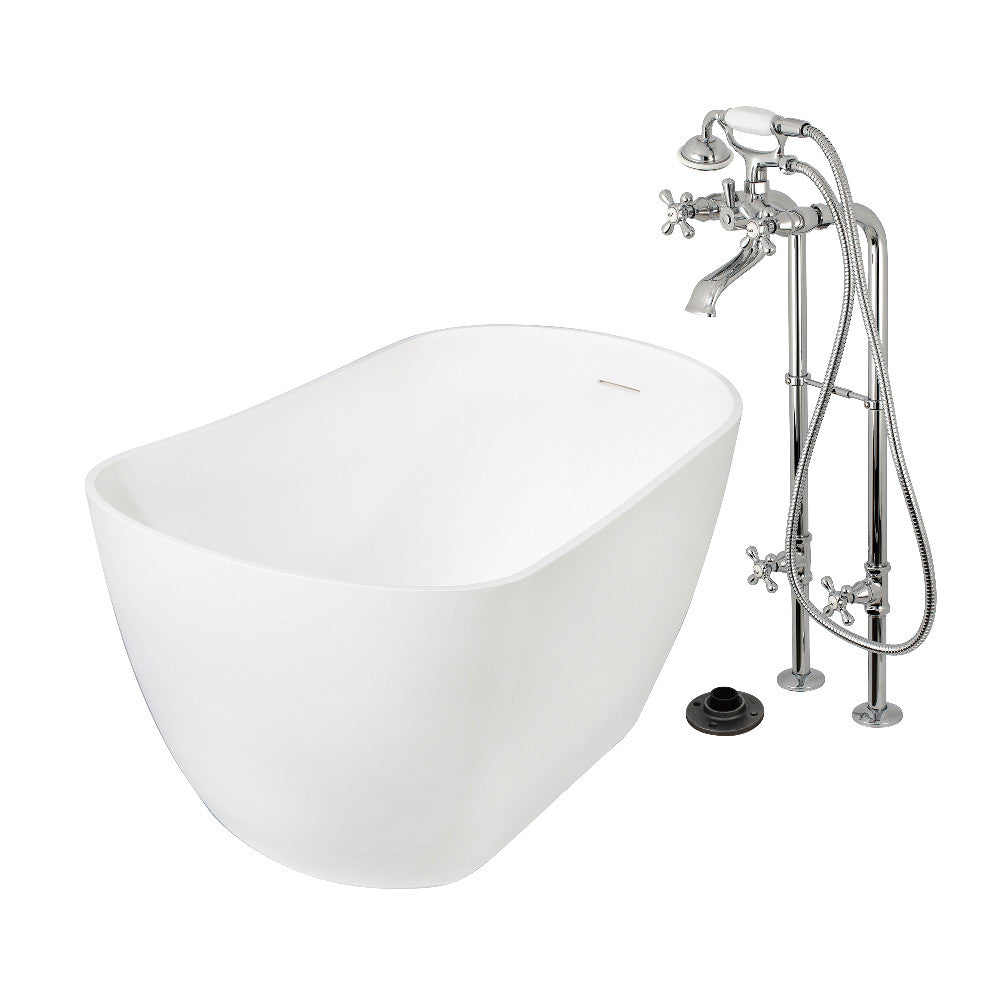Kingston Brass KRTSS5130266K1 51" Solid Surface Oval Single Slipper Freestanding Tub with Faucet Combo and Drain, Polished Chrome
