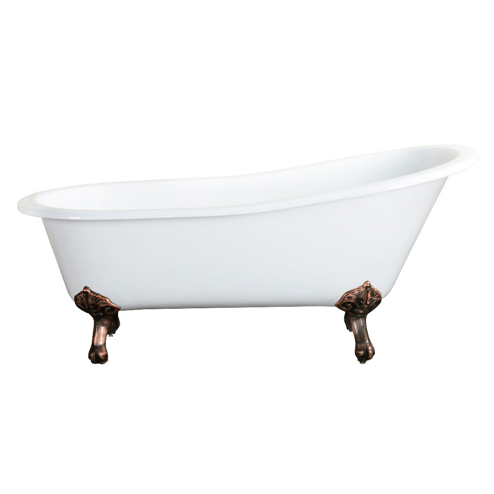 Aqua Eden VCTND5431B6 54" Cast Iron Oval Single Slipper Clawfoot Tub (No Faucet Drillings), White/Naples Bronze