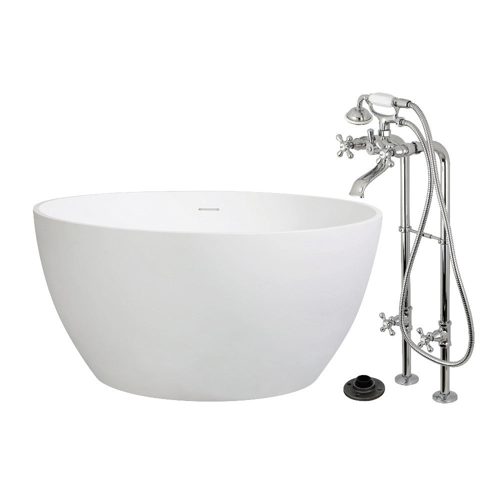 Kingston Brass KRTRO4545266K1 45" Solid Surface Round Double Ended Freestanding Tub with Faucet Combo and Drain, Polished Chrome