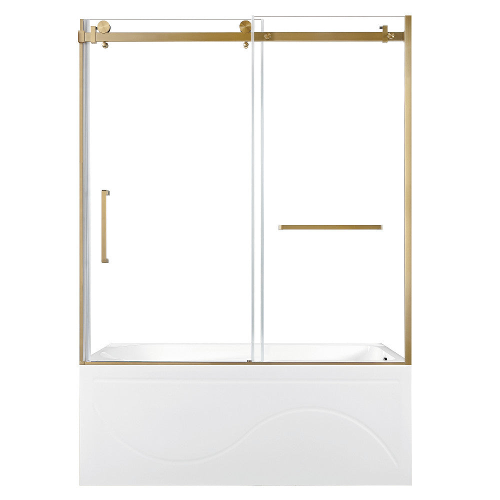 Kingston Brass KVTAP603216R7 60" Acrylic Rectangular 3-Wall Anti-Skid Alcove Tub Combo with Tub Door (Right Hand Drain), White/Brushed Brass
