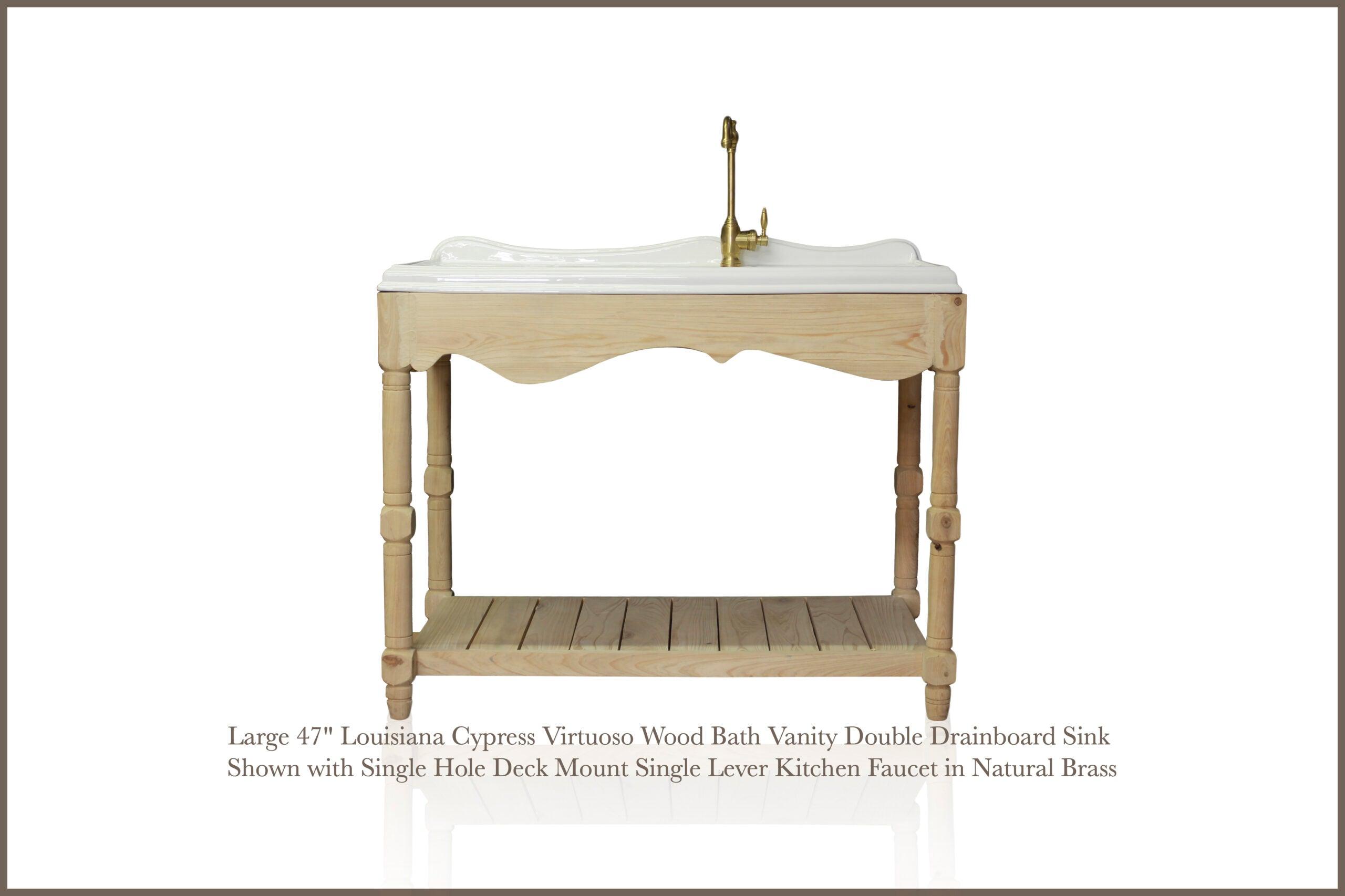 WatermarkFixtures Virtuoso 47″ Louisiana Cypress Wood Bath Vanity Double Drainboard Sink - Bathroom Design Center