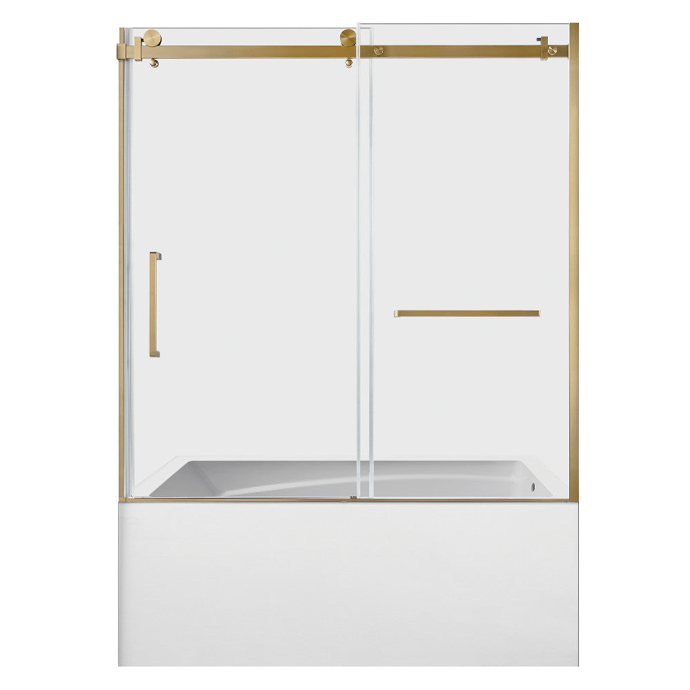 Kingston Brass KVTAM6032R22D7 60" Acrylic Rectangular 3-Wall Anti-Skid Alcove Tub Combo with Tub Door (Right Hand Drain), White/Brushed Brass