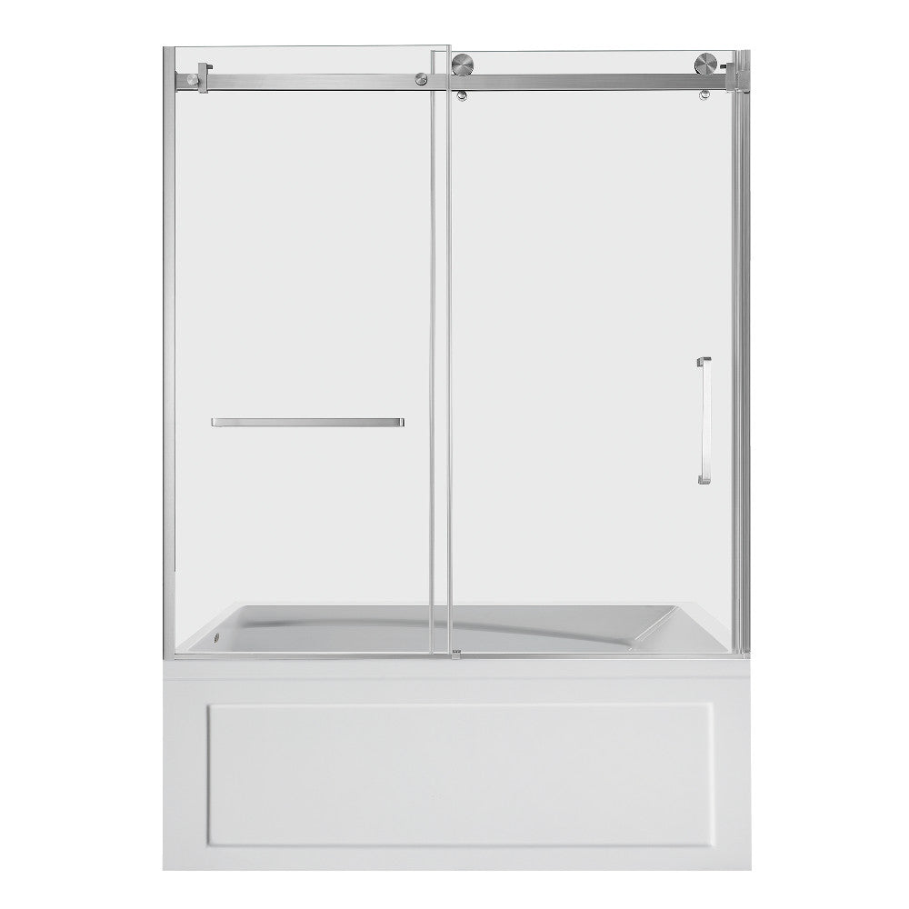 Kingston Brass KVTAM6032L22B8 60" Acrylic Rectangular 3-Wall Anti-Skid Alcove Tub Combo with Tub Door (Left Hand Drain), White/Brushed Nickel