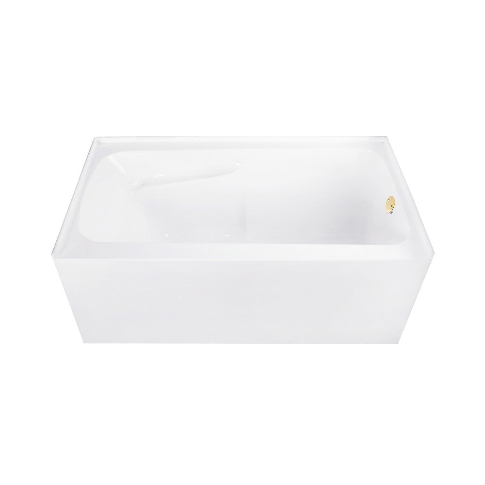 Aqua Eden CVTAP543023R2 54" Acrylic Rectangular 3-Wall Alcove Tub Combo with Armrests and Waste and Overflow Drain (Right Hand Drain), Glossy White/Polished Brass