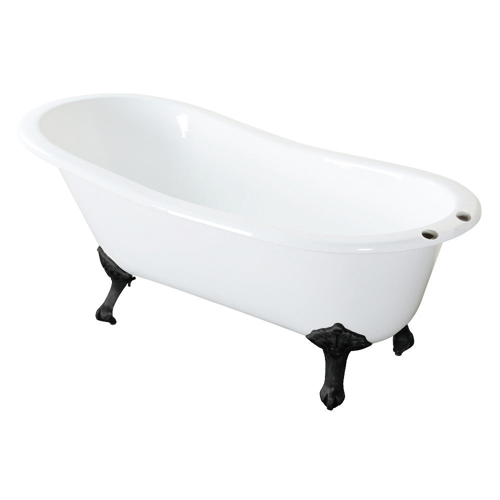 Aqua Eden VCT7D5731B0 57" Cast Iron Oval Single Slipper Clawfoot Tub (7" Faucet Drillings), White/Matte Black