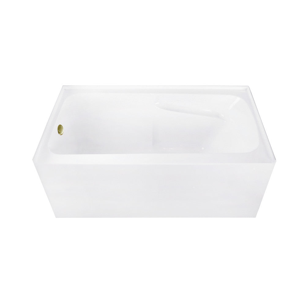 Aqua Eden CVTAP543023L3 54" Acrylic Rectangular 3-Wall Alcove Tub Combo with Armrests and Waste and Overflow Drain (Left Hand Drain), Glossy White/Antique Brass