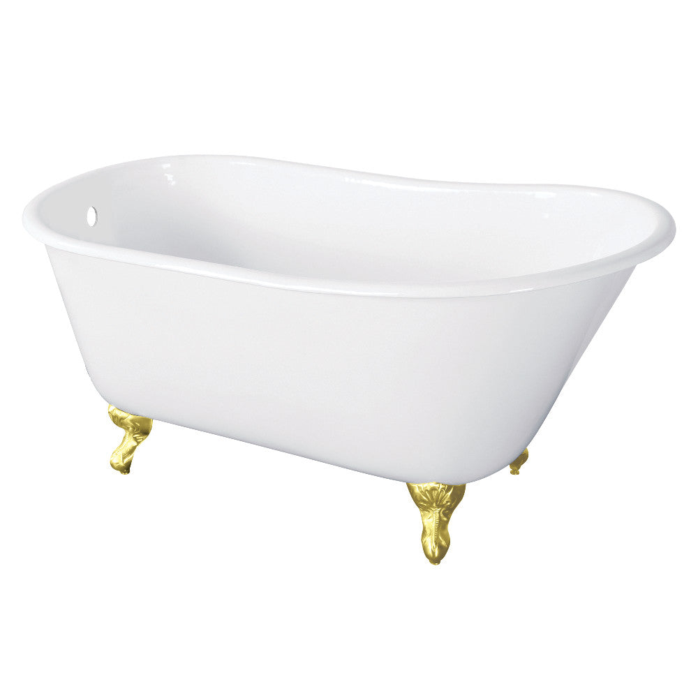 Aqua Eden VCTND5728NT2 57" Cast Iron Oval Single Slipper Clawfoot Tub (No Faucet Drillings), White/Polished Brass