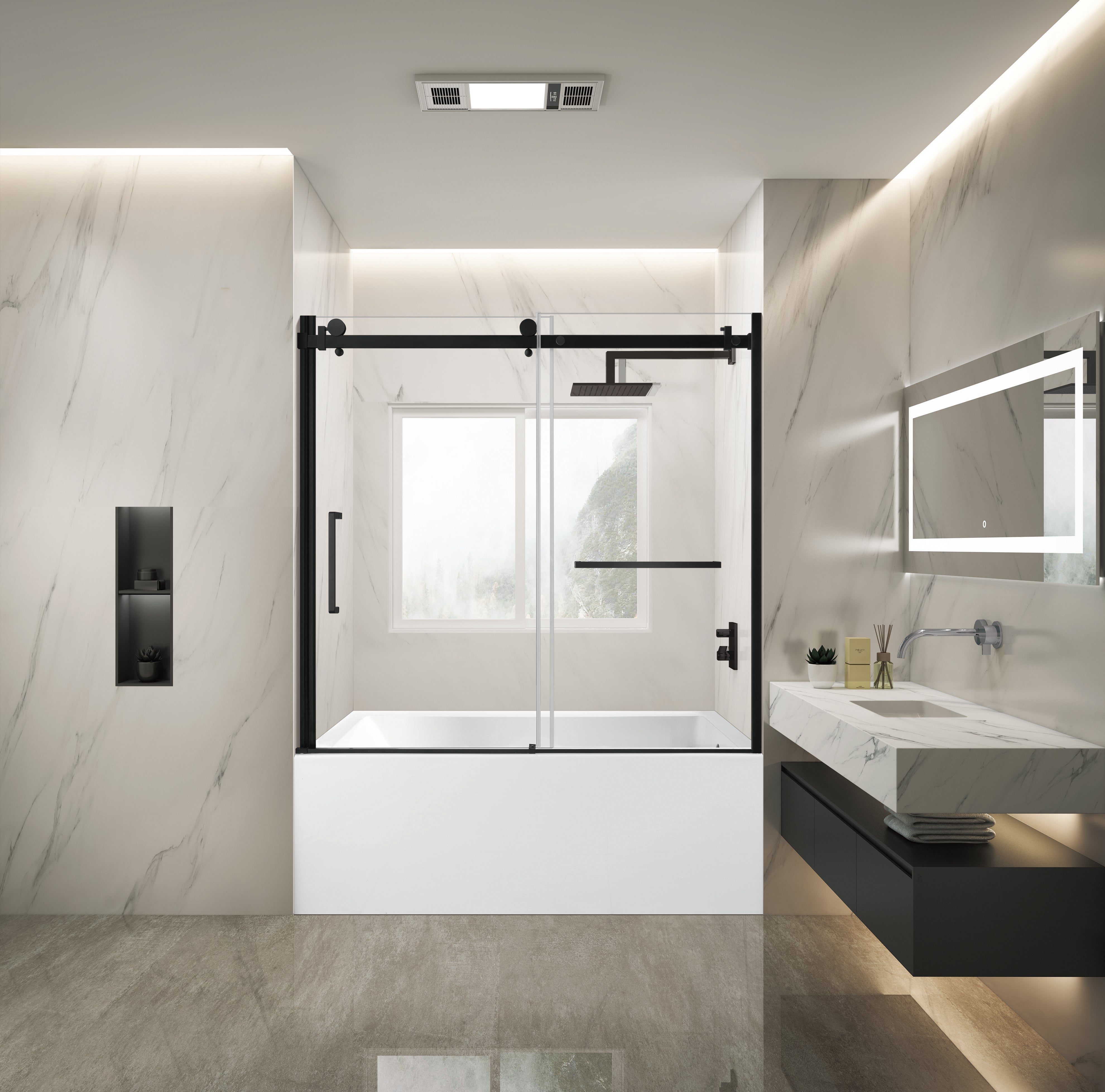 Kingston Brass KVTAP603222R0 60" Acrylic Rectangular 3-Wall Alcove Tub Combo with Tub Door (Right Hand Drain), White/Matte Black