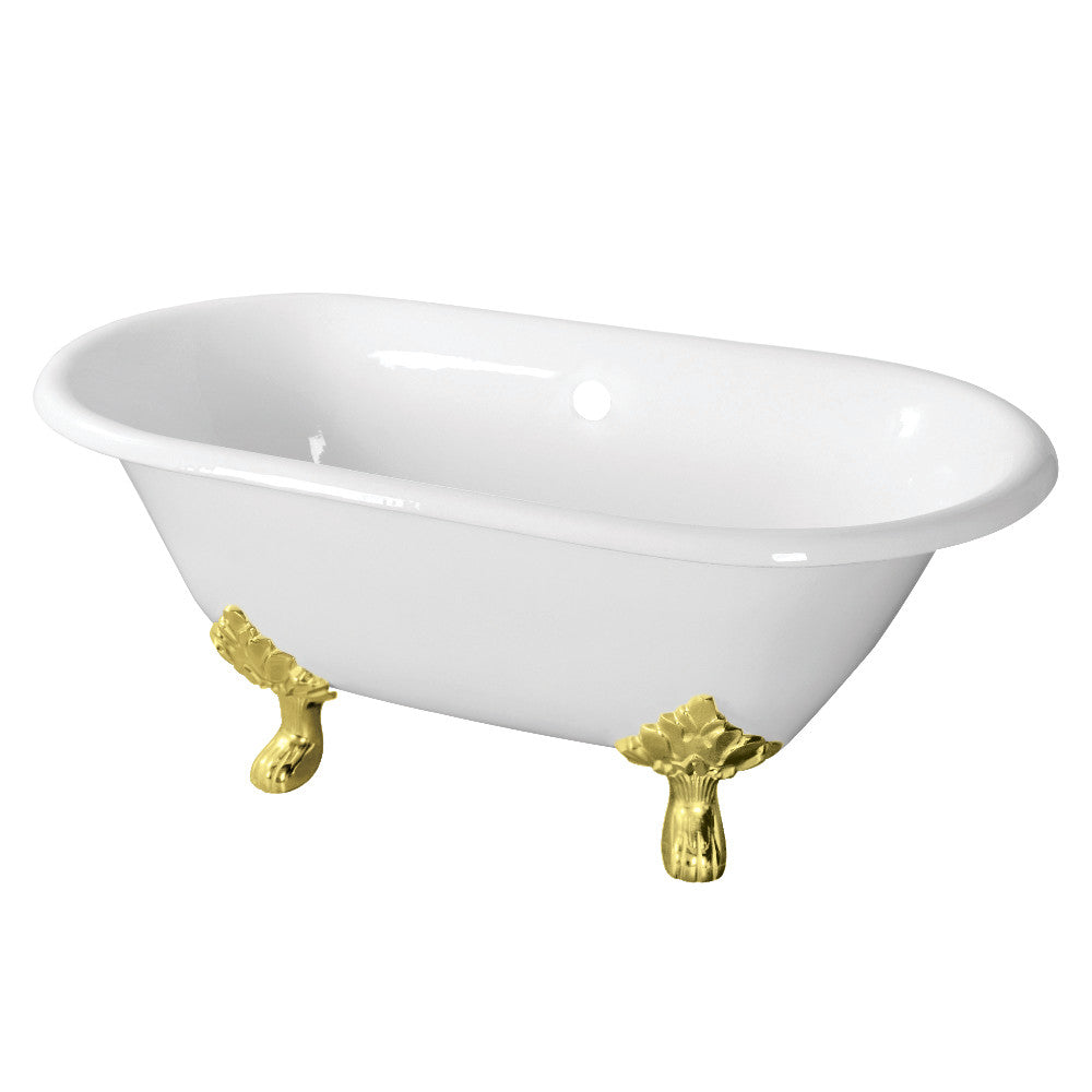 Aqua Eden VCTND603119NC2 60" Cast Iron Oval Double Ended Clawfoot Tub (No Faucet Drillings), White/Polished Brass