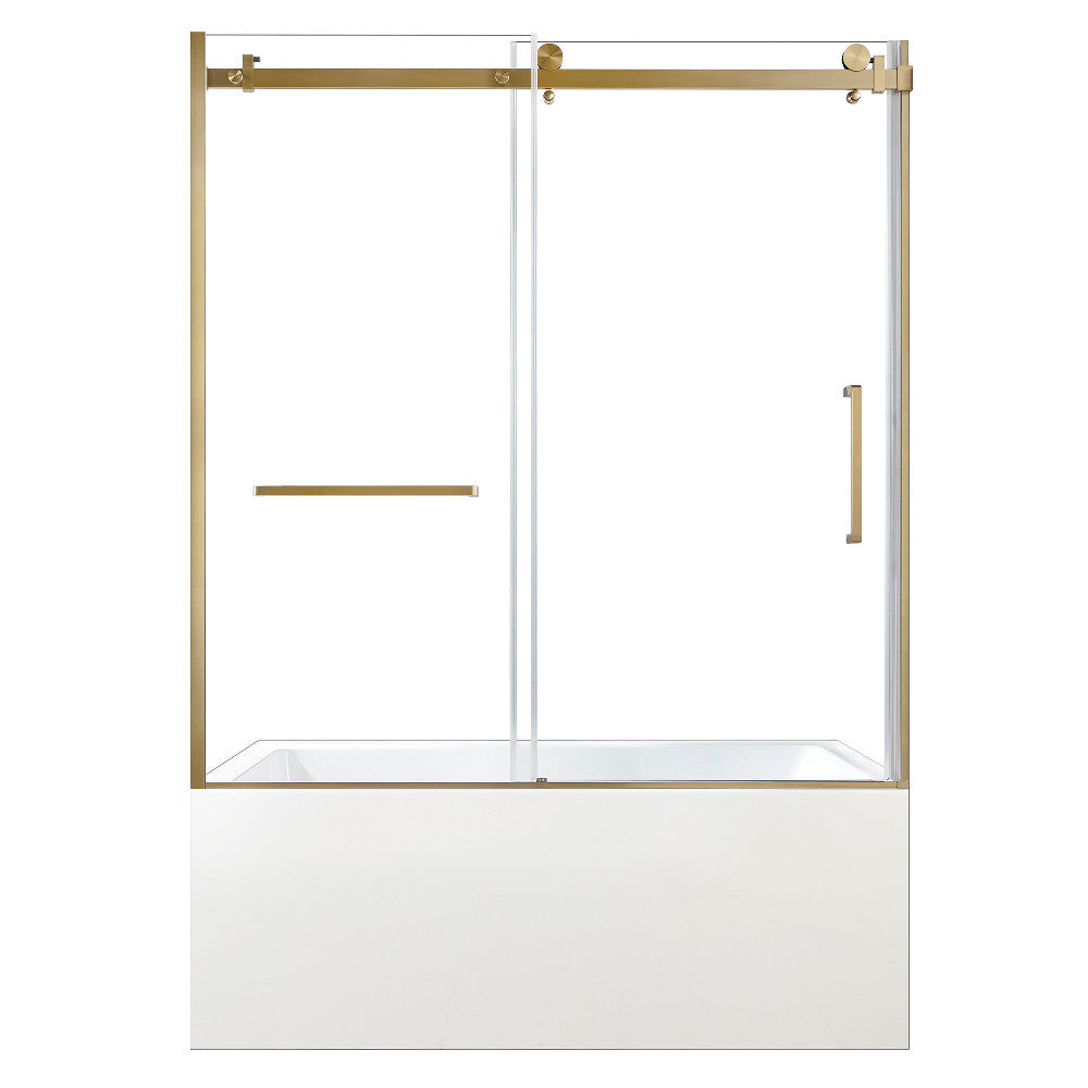 Kingston Brass KVTAP603622L7 60" Acrylic Rectangular 3-Wall Alcove Tub Combo with Tub Door (Left Hand Drain), White/Brushed Brass
