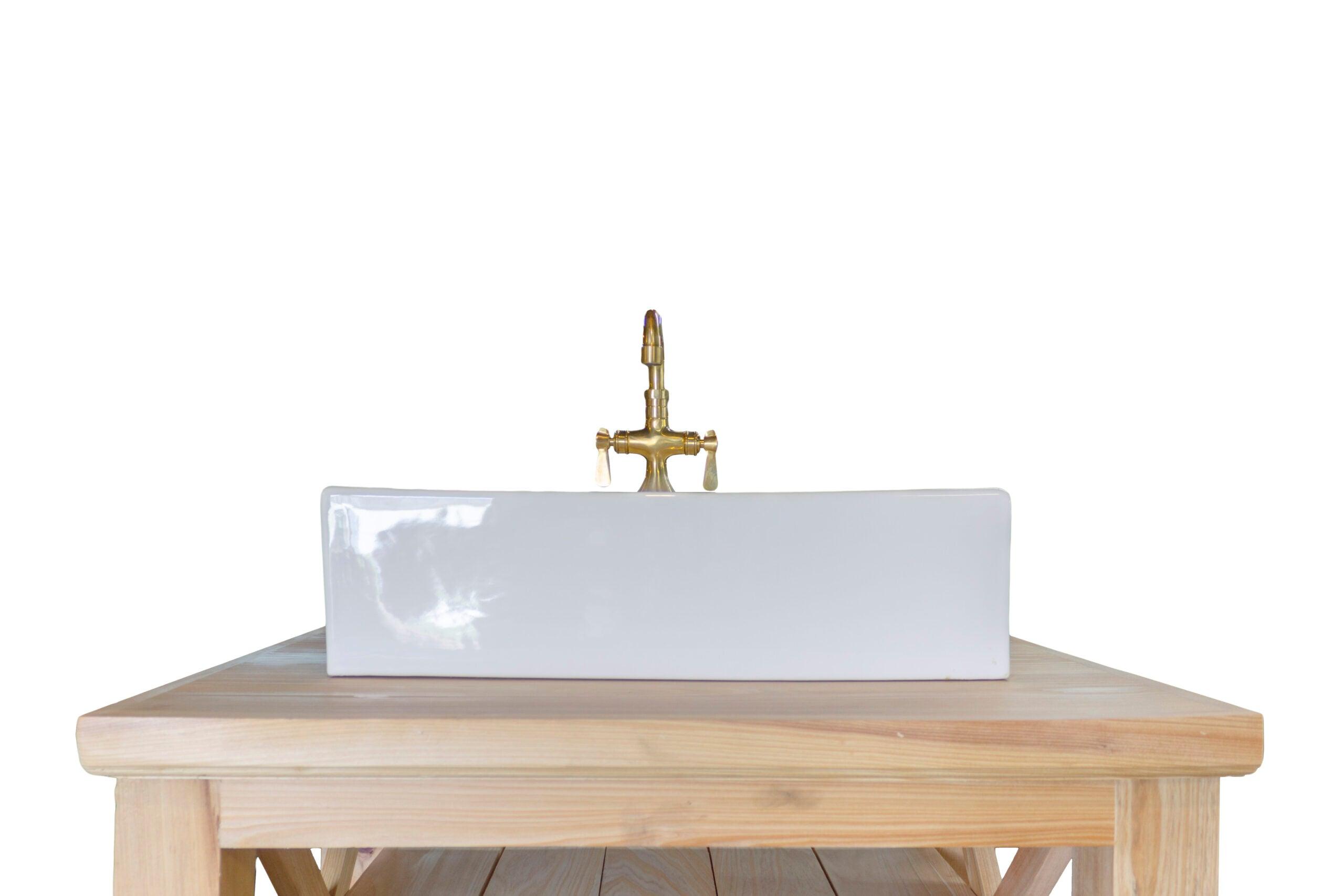 WatermarkFixtures Single 36″ Cypress Bath French Provincial Vanity Open Shelf Single Bath Console Vessel Sink - Bathroom Design Center