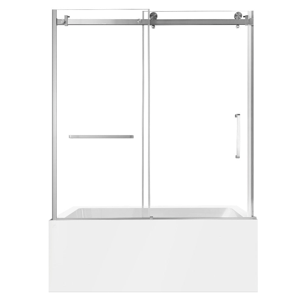 Kingston Brass KVTAP6031L22T8 60" Acrylic Rectangular 3-Wall Anti-Skid Alcove Tub Combo with Tub Door (Left Hand Drain), White/Brushed Nickel