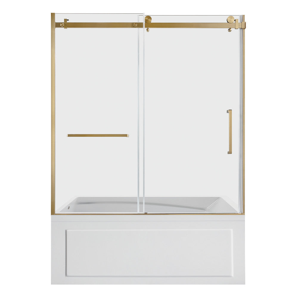 Kingston Brass KVTAM6032L22B7 60" Acrylic Rectangular 3-Wall Anti-Skid Alcove Tub Combo with Tub Door (Left Hand Drain), White/Brushed Brass