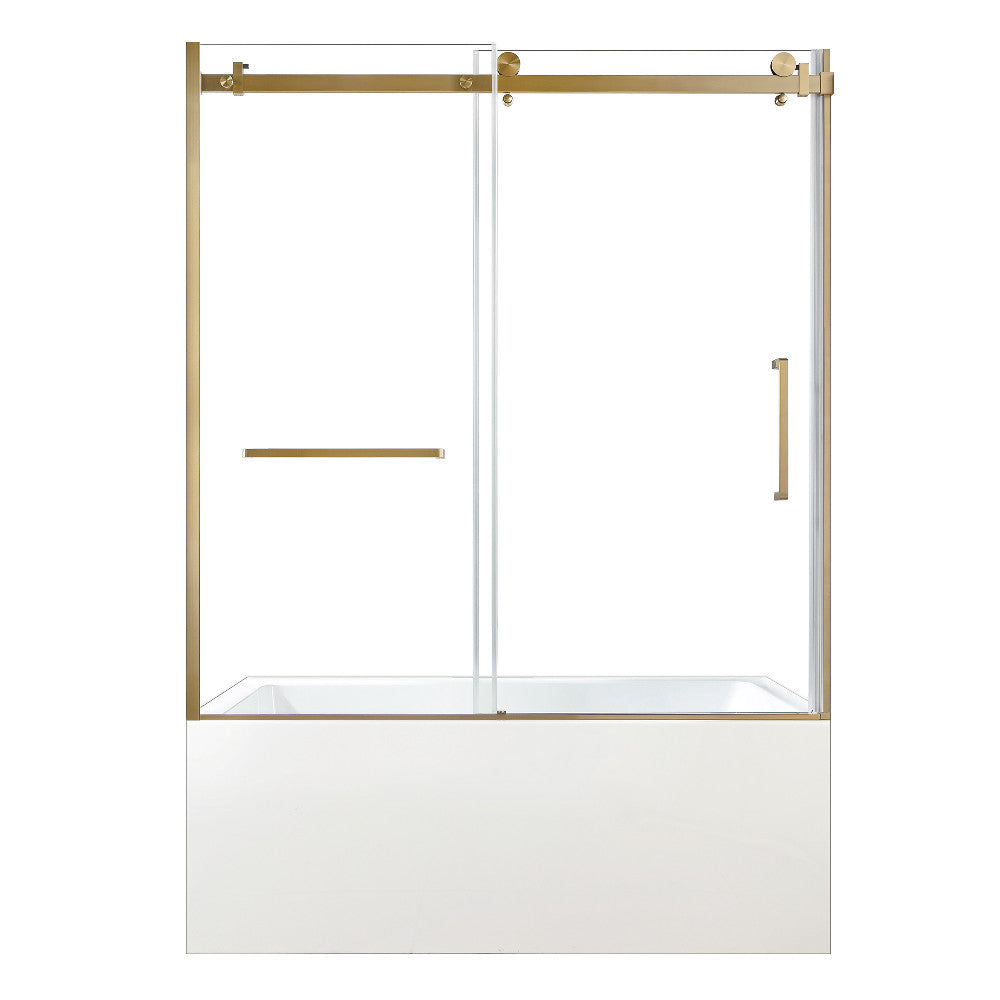 Kingston Brass KVTAP603222L7 60" Acrylic Rectangular 3-Wall Alcove Tub Combo with Tub Door (Left Hand Drain), White/Brushed Brass