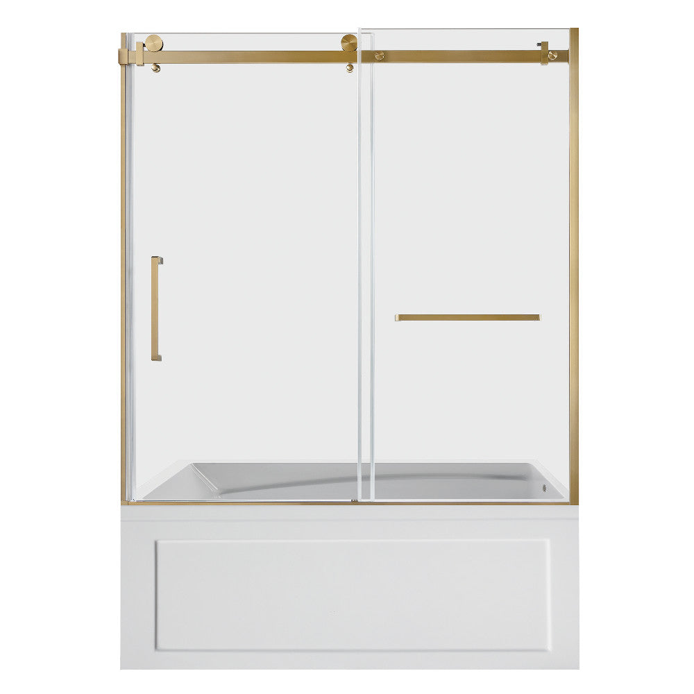 Kingston Brass KVTAM6032R22B7 60" Acrylic Rectangular 3-Wall Anti-Skid Alcove Tub Combo with Tub Door (Right Hand Drain), White/Brushed Brass