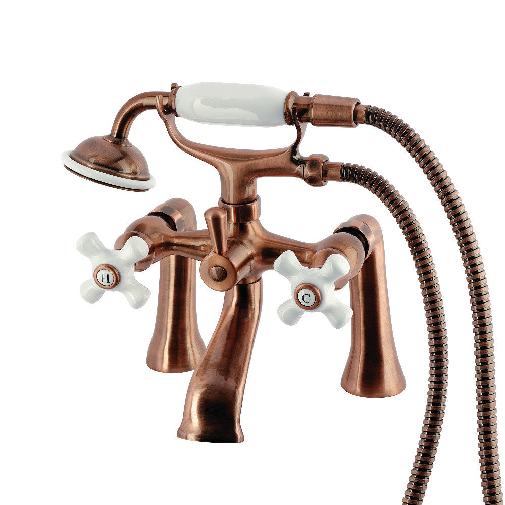 Kingston Brass KS268PXAC Kingston 7" Center Deck-Mount Clawfoot Tub Faucet with Hand Shower, Antique Copper