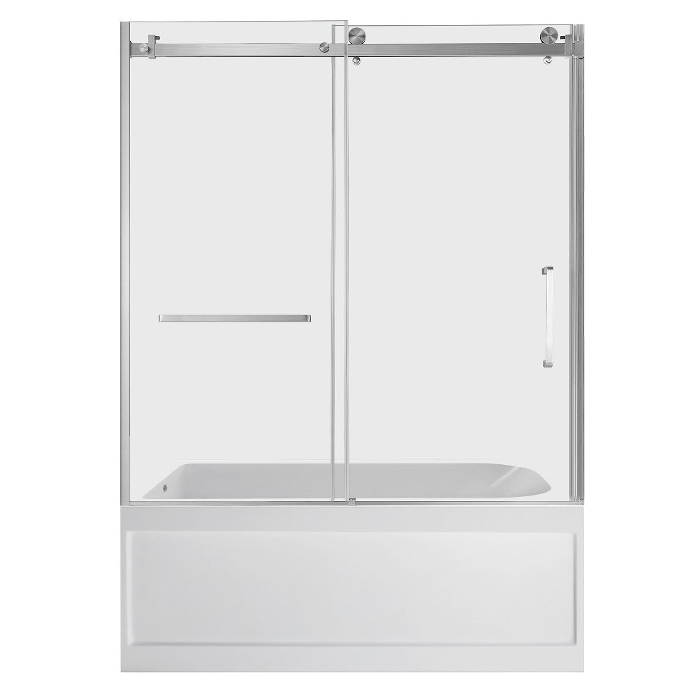 Kingston Brass KVTAP6032L21A8 60" Acrylic Rectangular 3-Wall Anti-Skid Alcove Tub Combo with Tub Door (Left Hand Drain), White/Brushed Nickel
