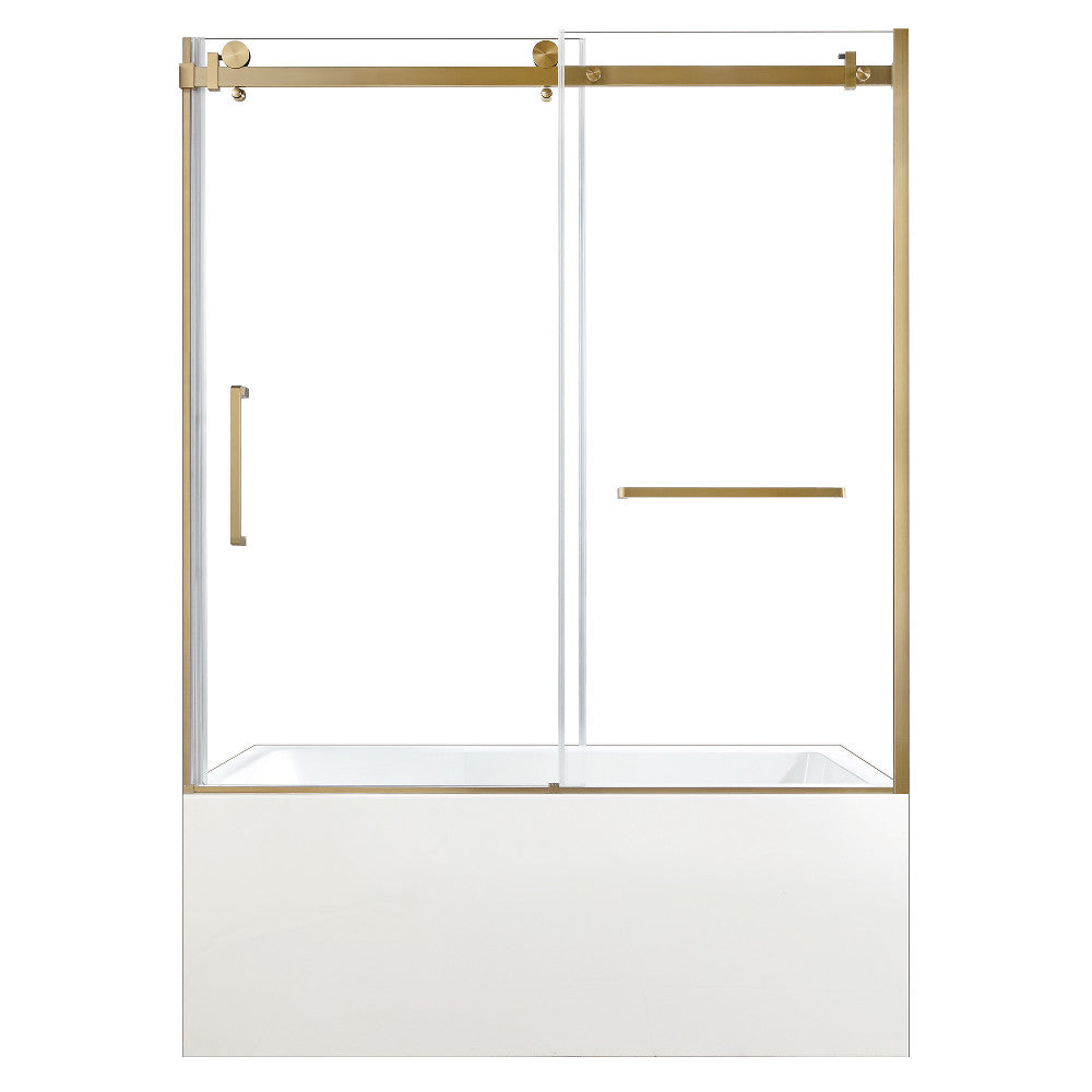 Kingston Brass KVTDE603122R7 60" Acrylic Rectangular 3-Wall Alcove Tub Combo with Tub Door (Right Hand Drain), White/Brushed Brass