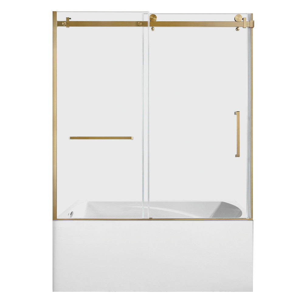 Kingston Brass KVTAM6032L217 60" Acrylic Rectangular 3-Wall Alcove Tub Combo with Tub Door (Left Hand Drain), White/Brushed Brass