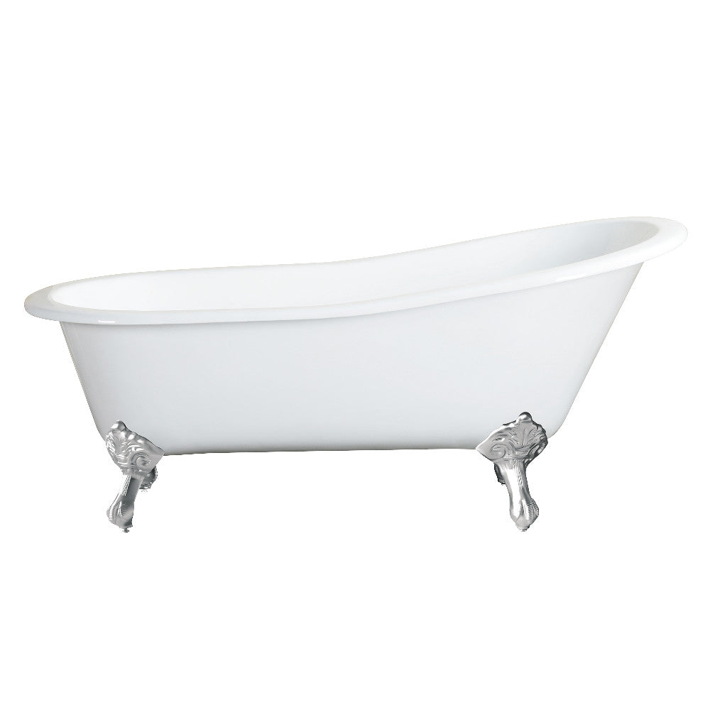 Aqua Eden VCTND5431B1 54" Cast Iron Oval Single Slipper Clawfoot Tub (No Faucet Drillings), White/Polished Chrome