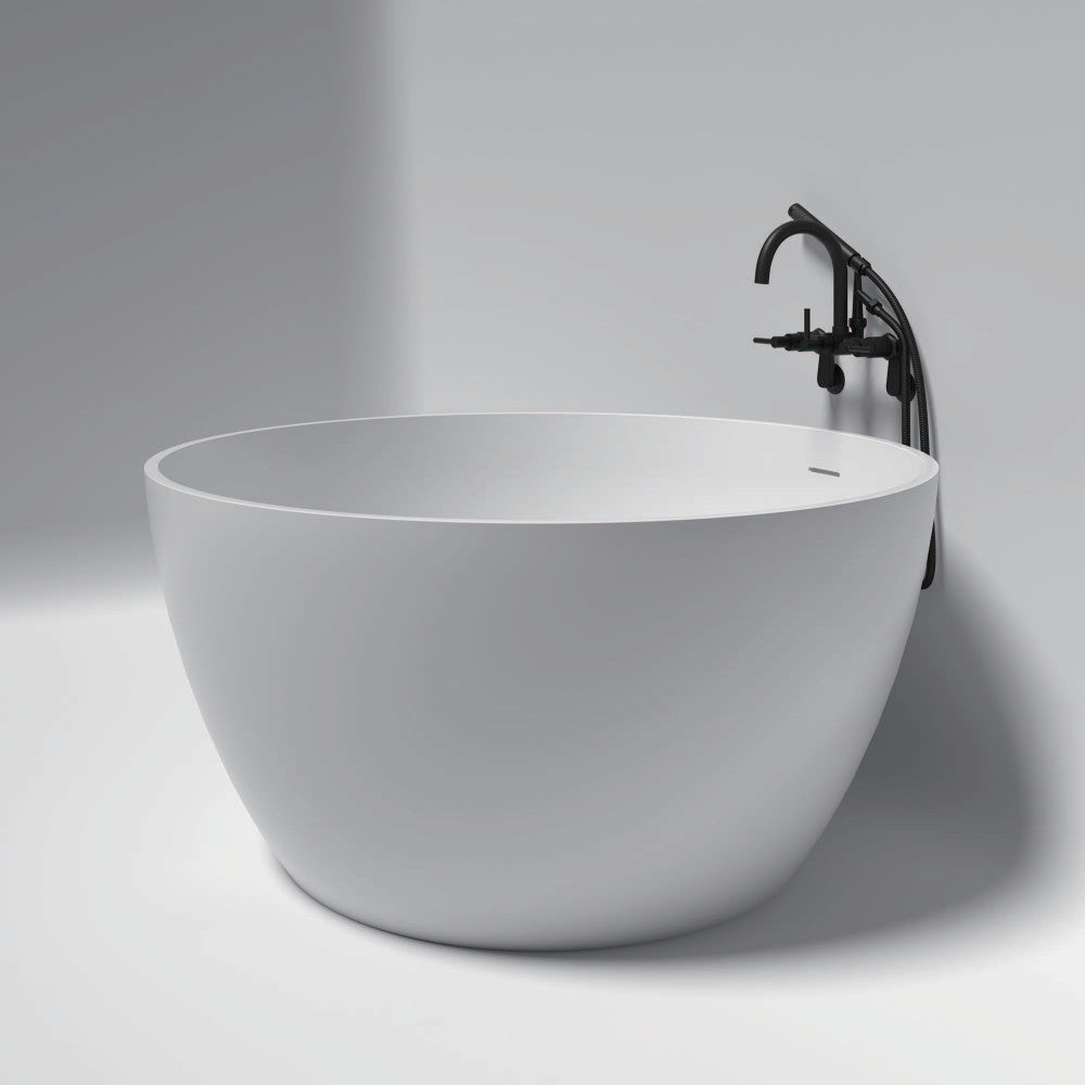 Kingston Brass KRTRO4545150DL 45" Solid Surface Round Double Ended Freestanding Tub with Faucet Combo and Drain, Matte Black