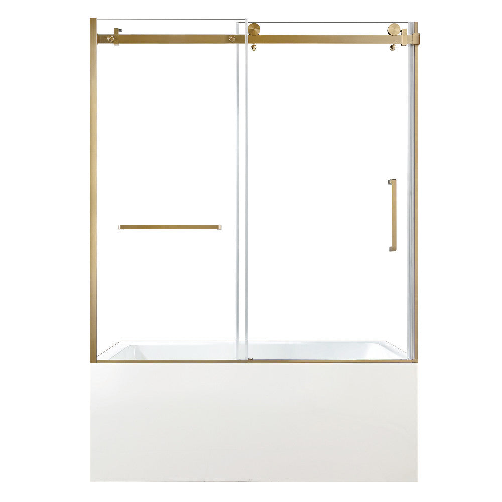 Kingston Brass KVTAP6032L227 60" Acrylic Rectangular 3-Wall Alcove Tub Combo with Tub Door (Left Hand Drain), White/Brushed Brass