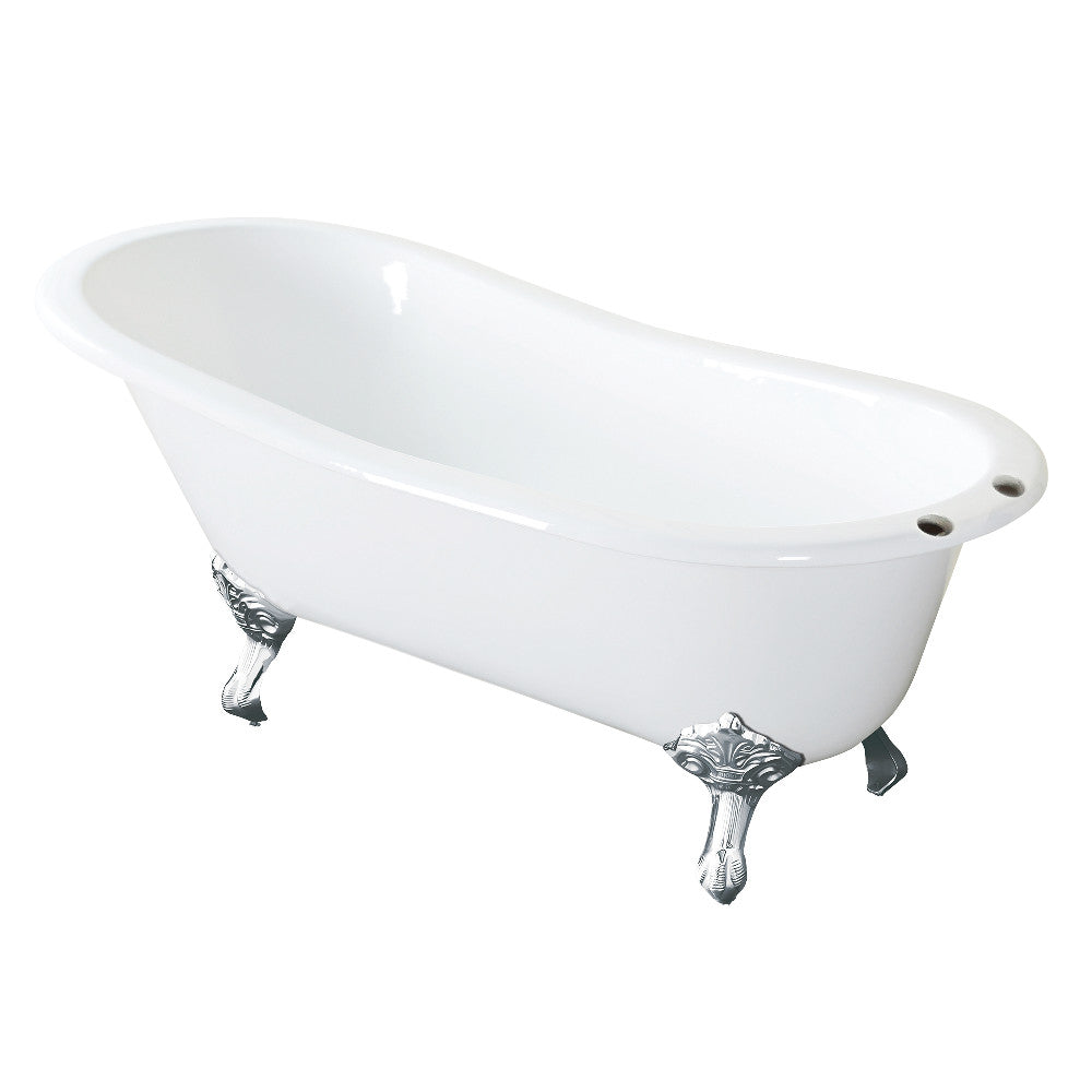 Aqua Eden VCT7D5731B1 57" Cast Iron Oval Single Slipper Clawfoot Tub (7" Faucet Drillings), White/Polished Chrome