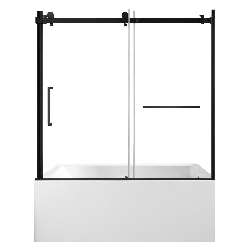 Kingston Brass KVTAP6031R22T0 60" Acrylic Rectangular 3-Wall Anti-Skid Alcove Tub Combo with Tub Door (Right Hand Drain), White/Matte Black