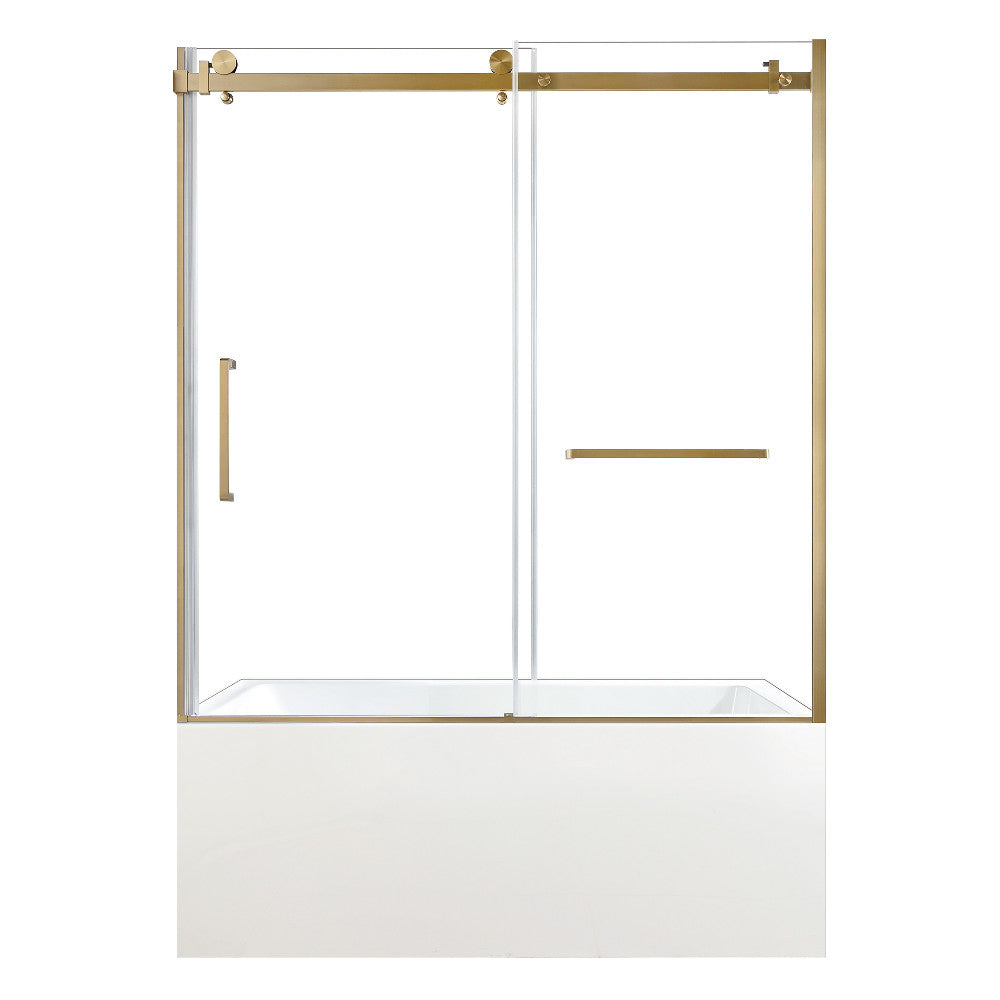 Kingston Brass KVTAP6032R227 60" Acrylic Rectangular 3-Wall Alcove Tub Combo with Tub Door (Right Hand Drain), White/Brushed Brass