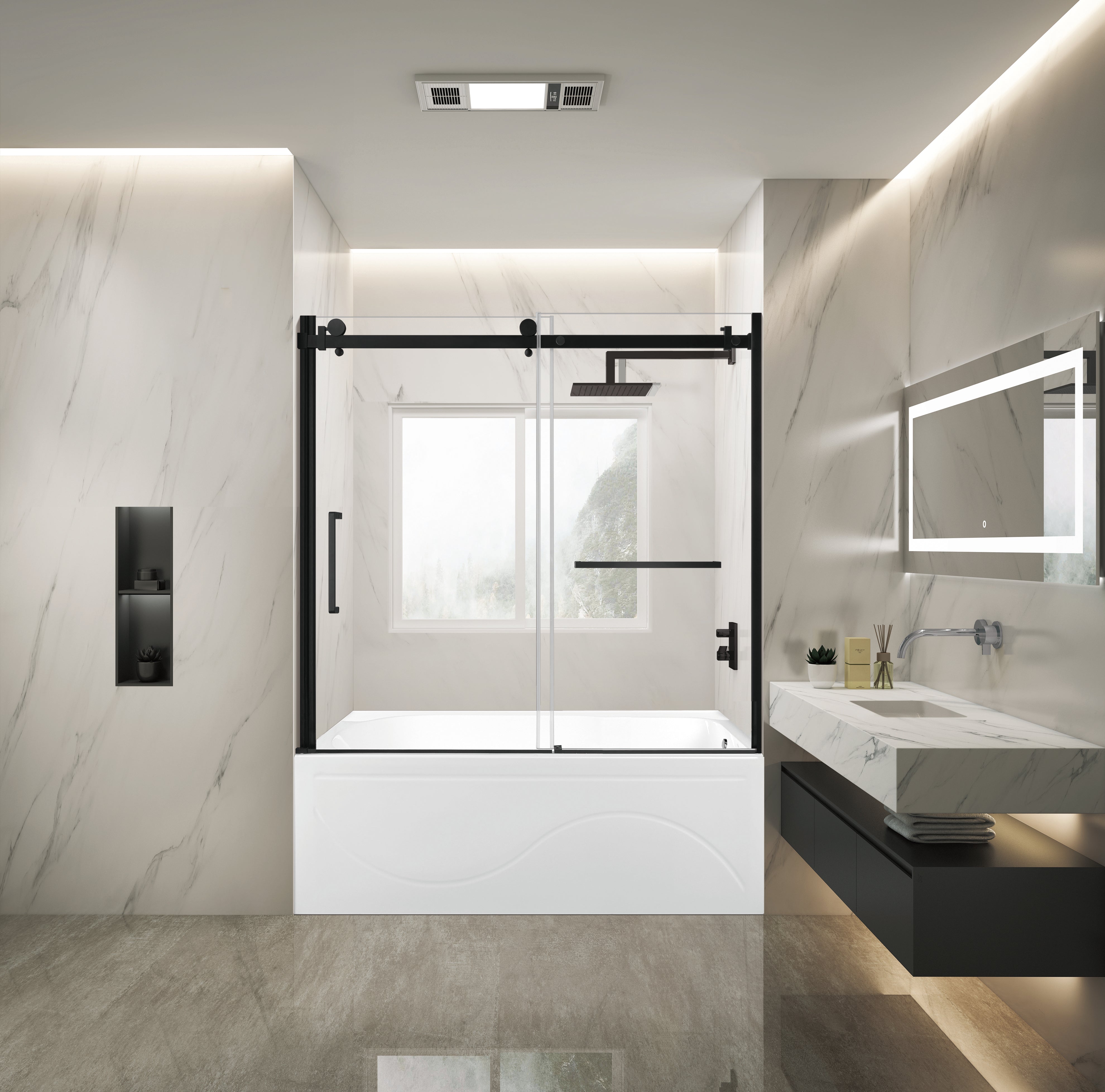 Kingston Brass KVTAP603216R0 60" Acrylic Rectangular 3-Wall Anti-Skid Alcove Tub Combo with Tub Door (Right Hand Drain), White/Matte Black