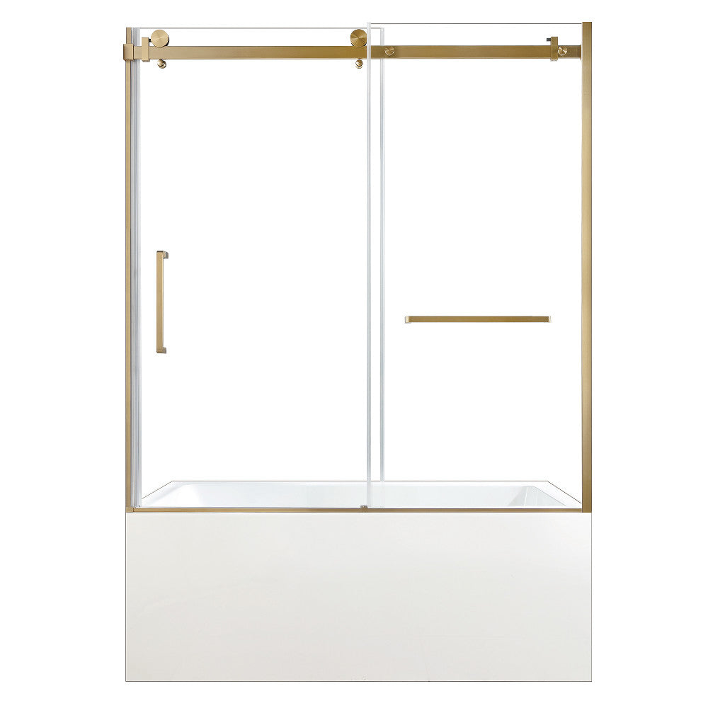 Kingston Brass KVTAP603222R7 60" Acrylic Rectangular 3-Wall Alcove Tub Combo with Tub Door (Right Hand Drain), White/Brushed Brass