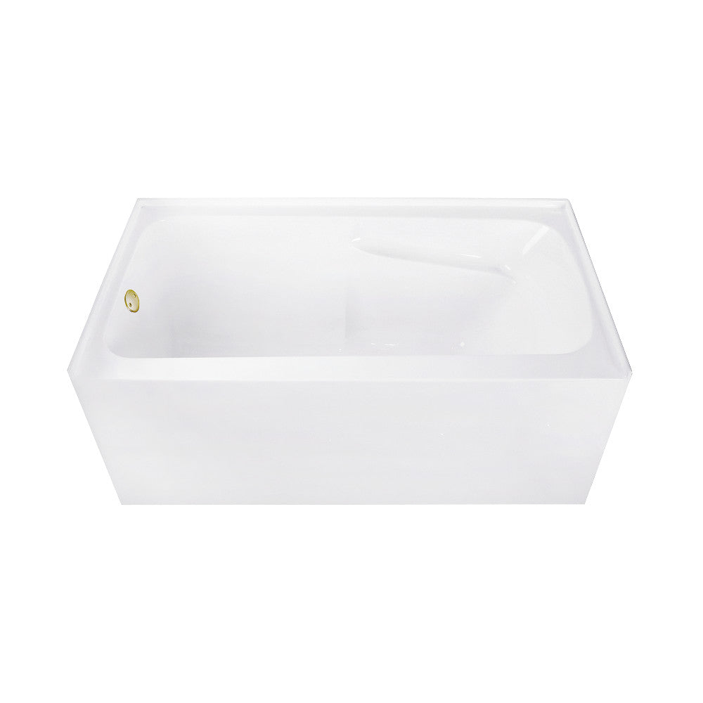 Aqua Eden CVTAP543023L7 54" Acrylic Rectangular 3-Wall Alcove Tub Combo with Armrests and Waste and Overflow Drain (Left Hand Drain), Glossy White/Brushed Brass
