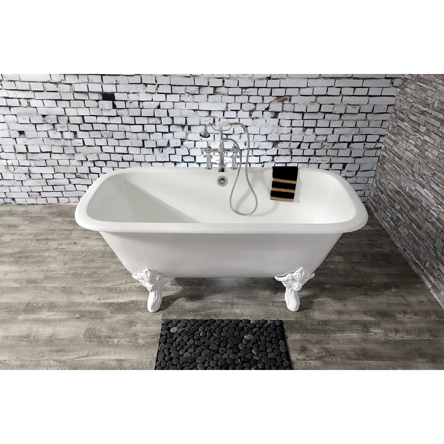 Aqua Eden VCTQ7D6732NLW 67" Cast Iron Rectangular Double Ended Clawfoot Tub (7" Faucet Drillings), White