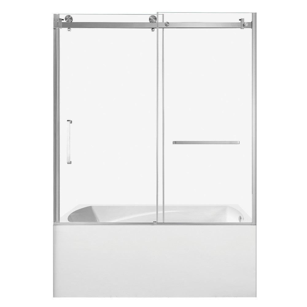 Kingston Brass KVTAM6032R218 60" Acrylic Rectangular 3-Wall Alcove Tub Combo with Tub Door (Right Hand Drain), White/Brushed Nickel