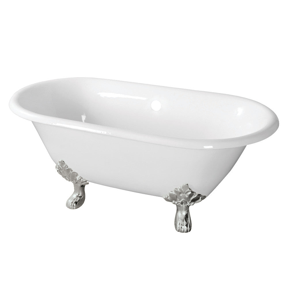 Aqua Eden VCTND603119NC8 60" Cast Iron Oval Double Ended Clawfoot Tub (No Faucet Drillings), White/Brushed Nickel