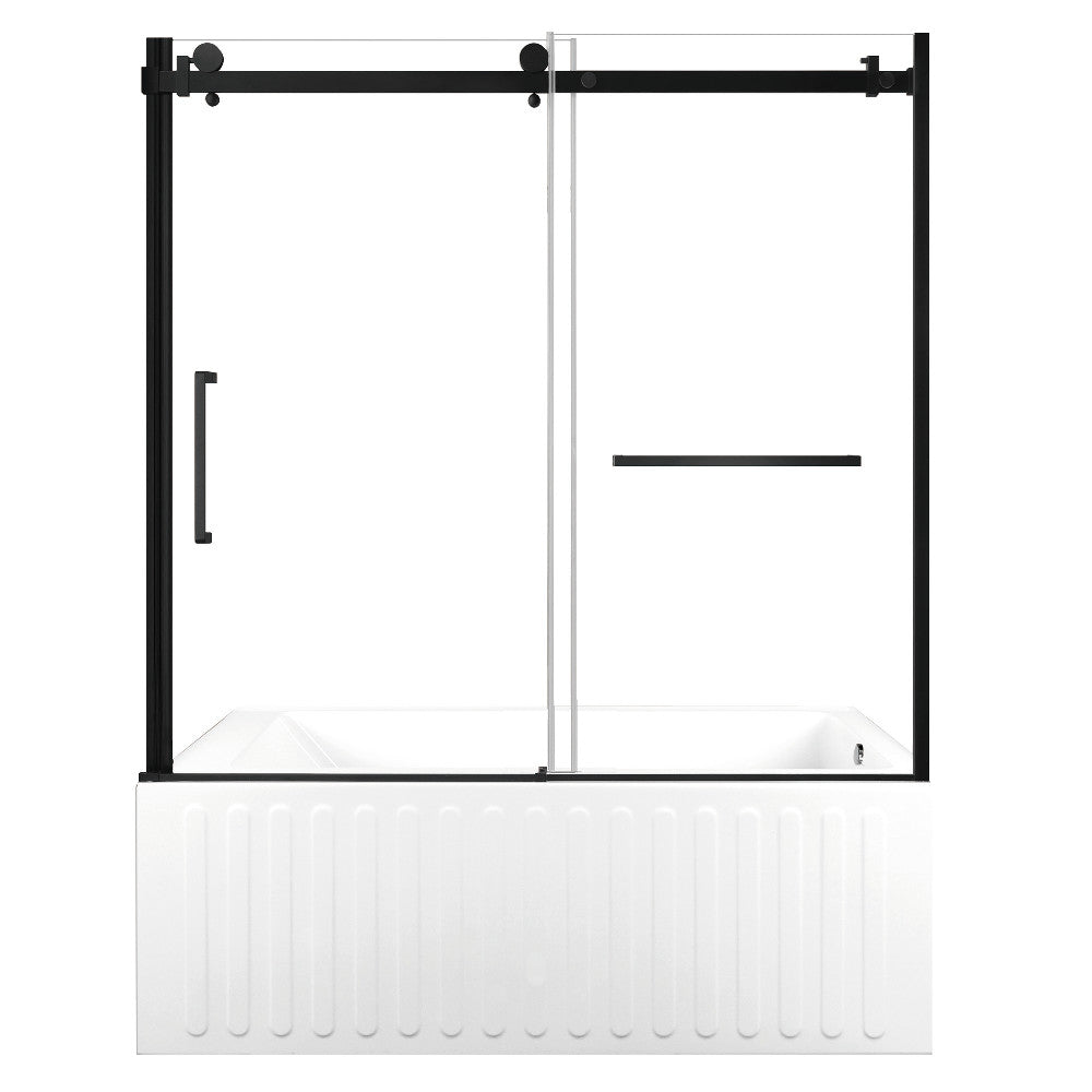 Kingston Brass KVTDE603121R0 60" Acrylic Rectangular 3-Wall Alcove Tub Combo with Tub Door (Right Hand Drain), White/Matte Black