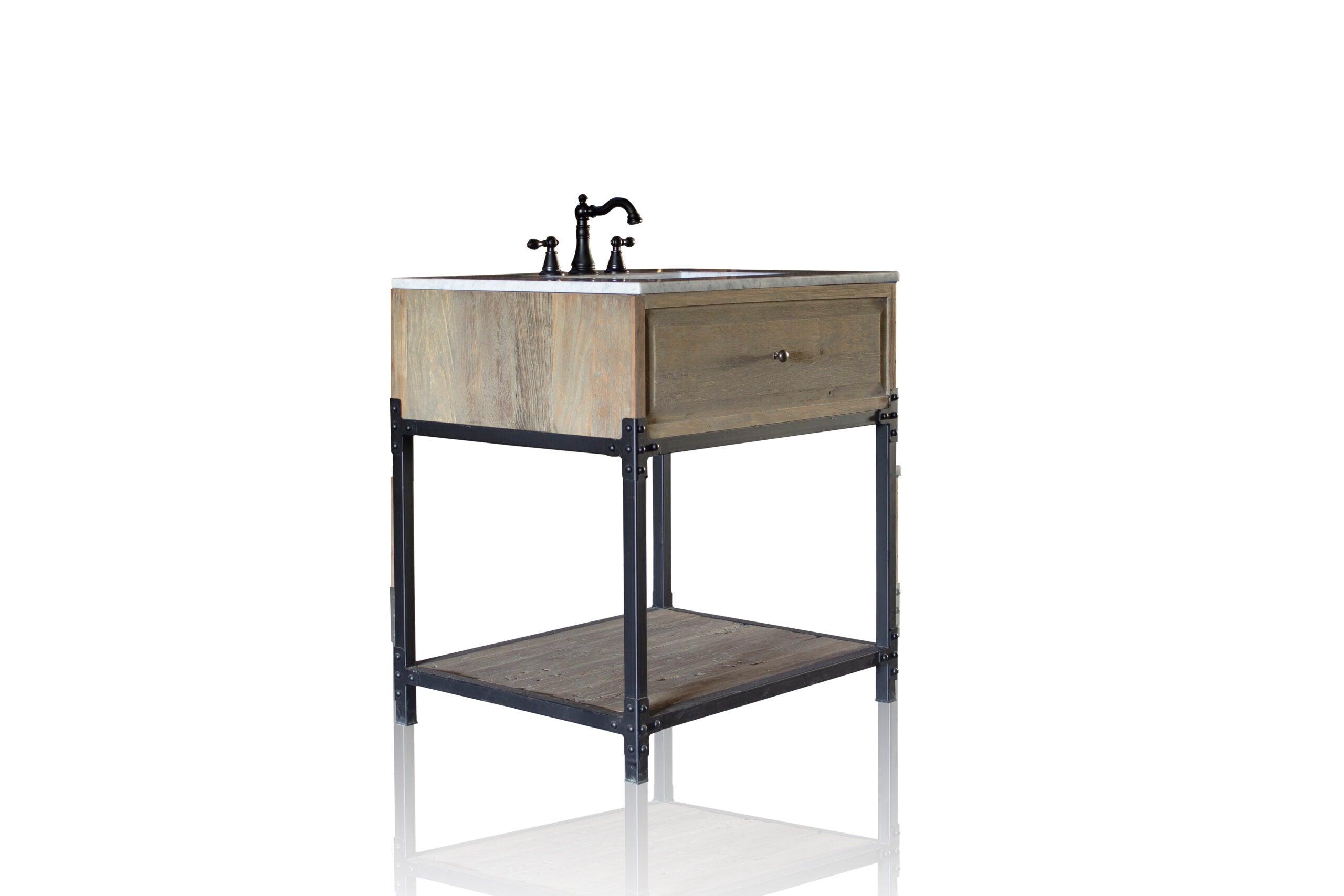 WatermarkFixtures Reclaimed Elm & Iron Farmhouse Bath Vanity Small 34” Single Iron Framed Open Shelf Console Vanity - Bathroom Design Center