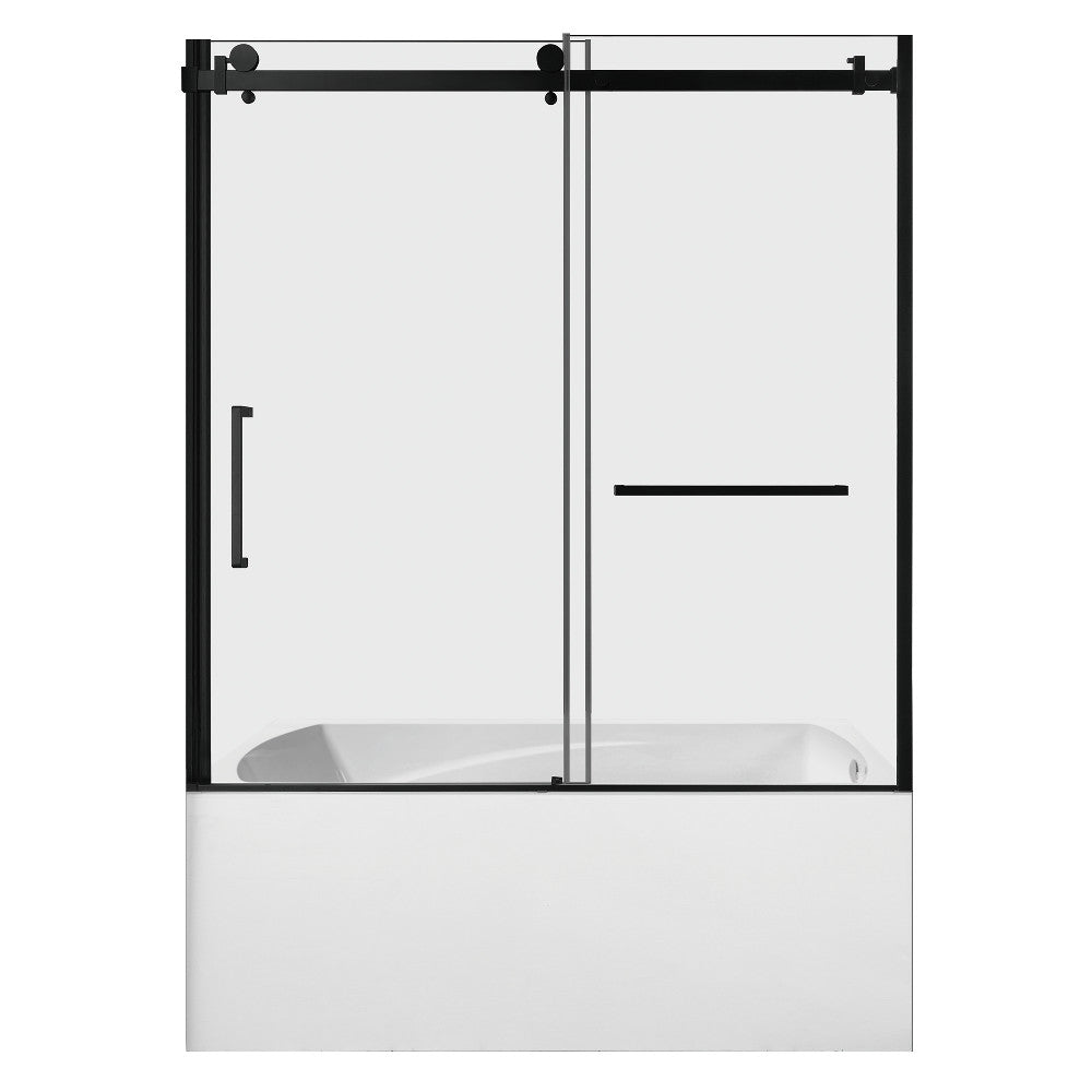 Kingston Brass KVTAM6032R210 60" Acrylic Rectangular 3-Wall Alcove Tub Combo with Tub Door (Right Hand Drain), White/Matte Black