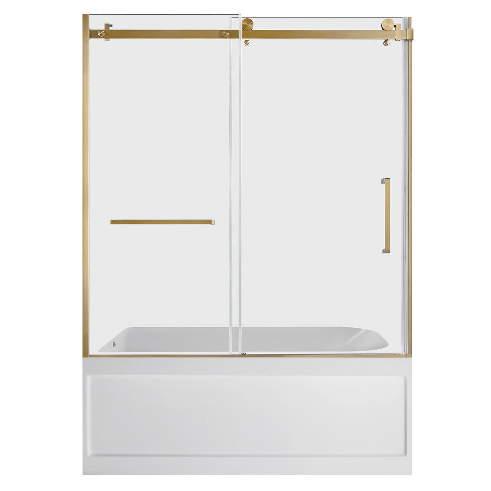 Kingston Brass KVTAP6032L21A7 60" Acrylic Rectangular 3-Wall Anti-Skid Alcove Tub Combo with Tub Door (Left Hand Drain), White/Brushed Brass