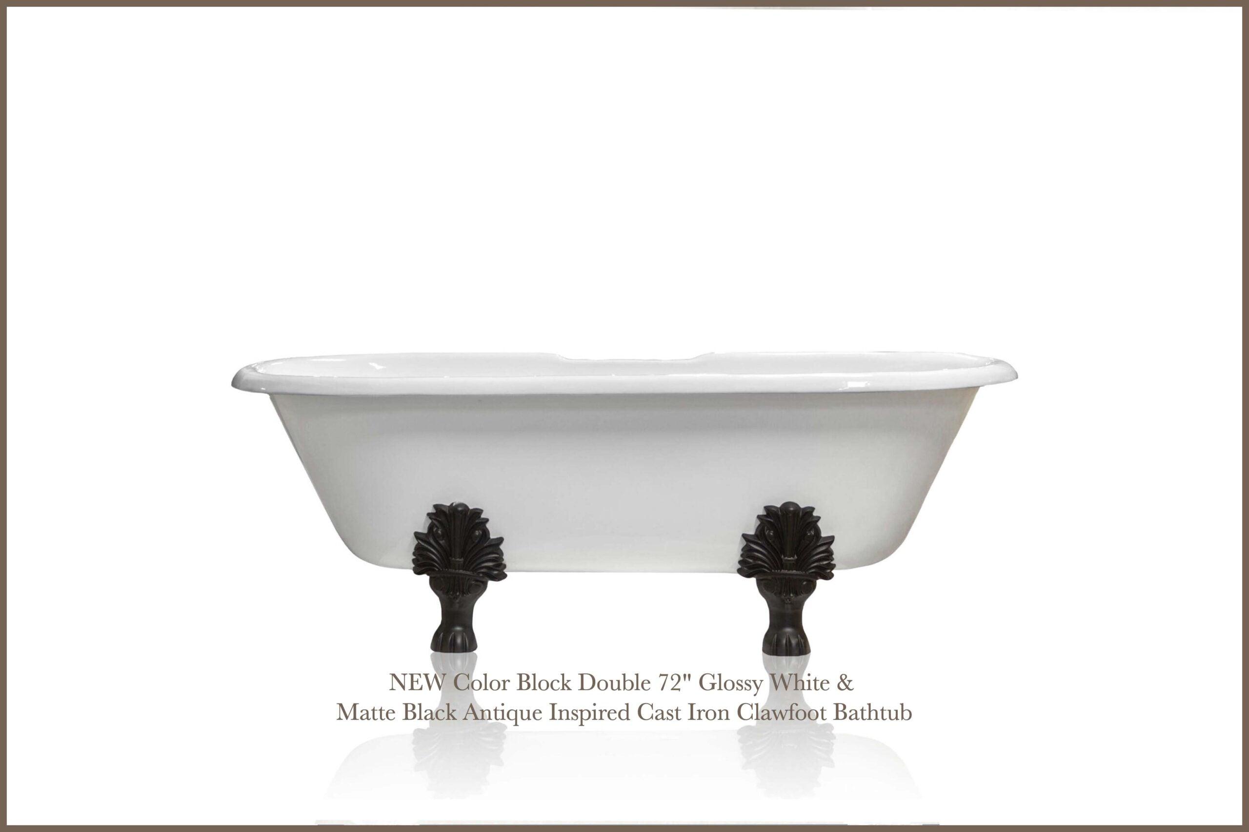 WatermarkFixtures Color Block Double 72″ Glossy White & Matte Black Antique Inspired Cast Iron Concordia Clawfoot Bathtub - Bathroom Design Center