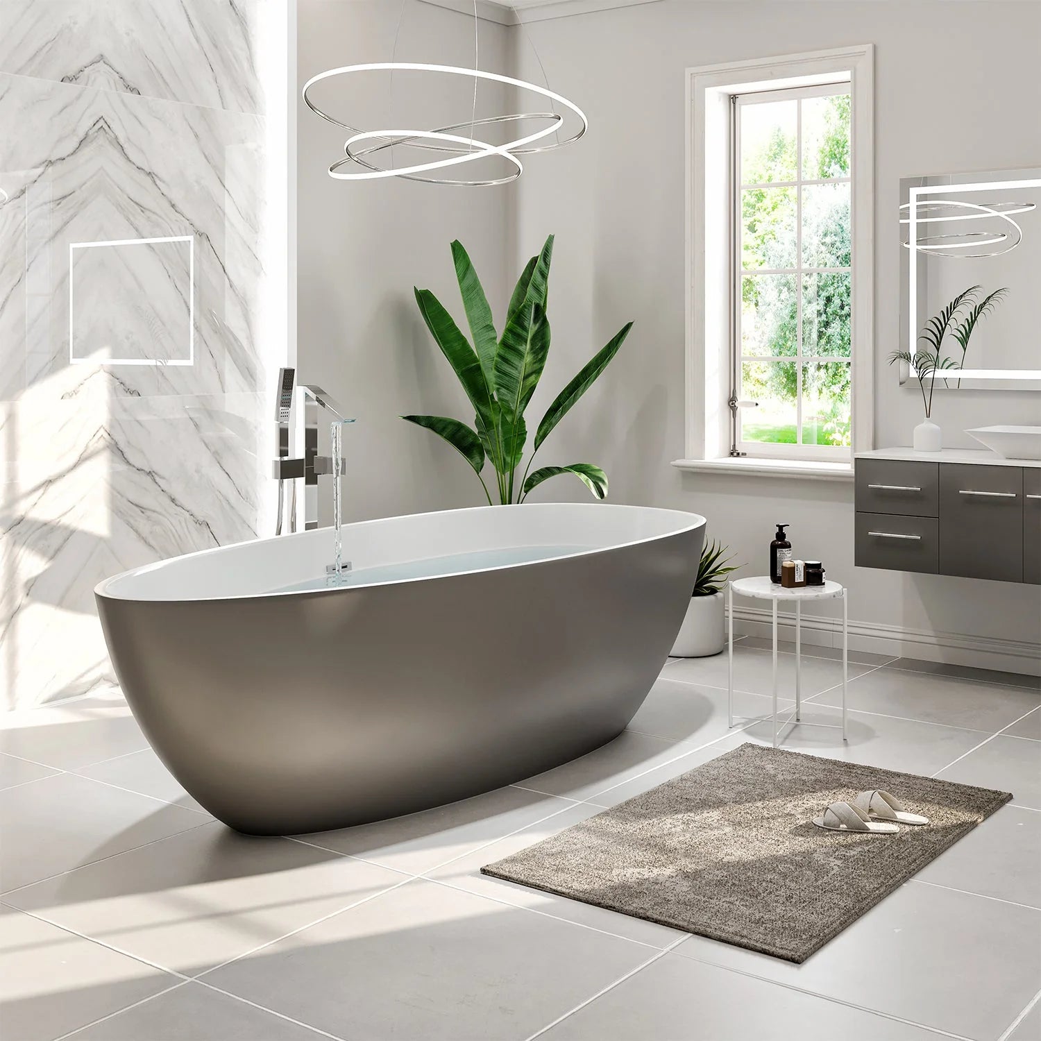 Eviva Viva 60" Solid Surface Gray & White Freestanding Bathtub - Bathroom Design Center