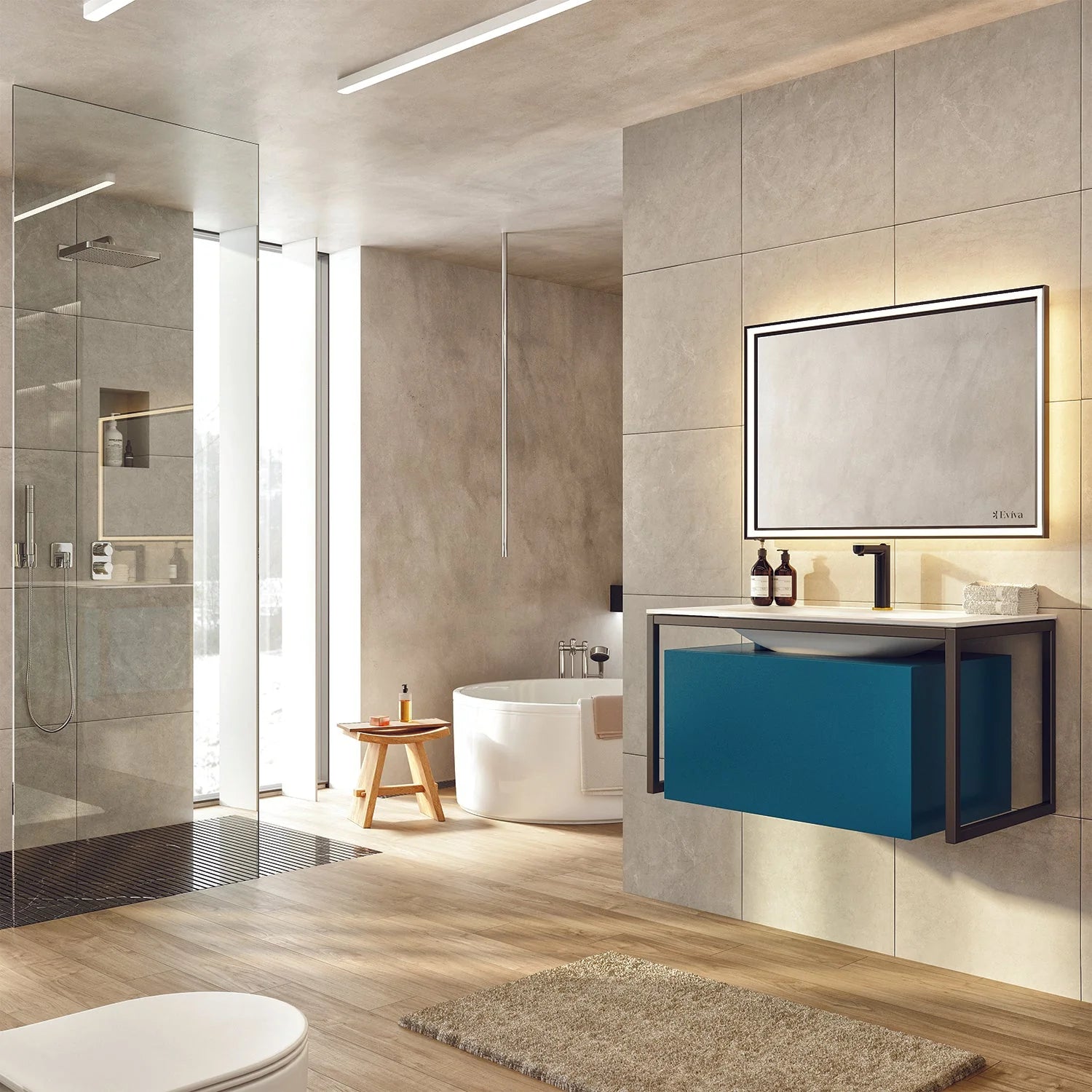 Eviva Modena 32 in. Wall Mounted Bathroom Vanity with White Integrated Solid Surface Countertop - Bathroom Design Center