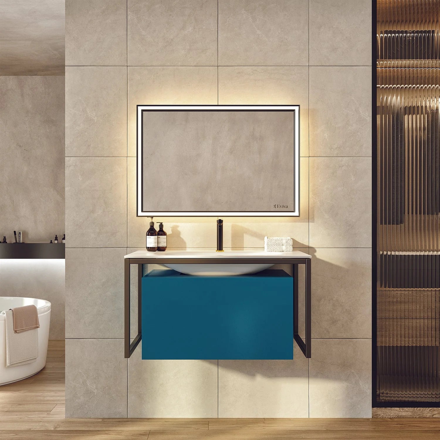 Eviva Modena 32 in. Wall Mounted Bathroom Vanity with White Integrated Solid Surface Countertop - Bathroom Design Center